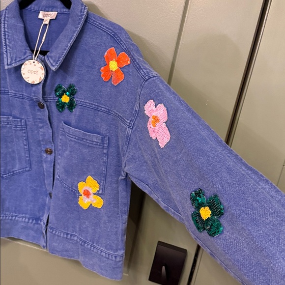 ODDY Blue Denim Jacket with Colorful Floral Appliqués - Picture 5 of 9